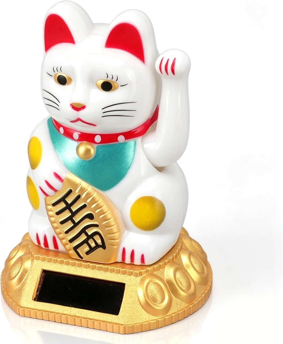 Cat Zwaaiende Arm, Lucky Fortune Cat Op Zonne-energie Japanse Gelukskat Met Zwaaiende Arm Fengshui Lucky Cat Zwaaiende Arm Voor Auto, Desktop, Zakelijke Openingen(Wit)