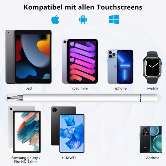 Stylus Pen, 2 in 1 Touchscreen Pen Tablet Pen Compatibel met alle Tablets en Smartphones, iPhone, iPad, Samsung, Surface, Huawei, Xiaomi, Android, IOS enz.Zwart — afbeelding 2