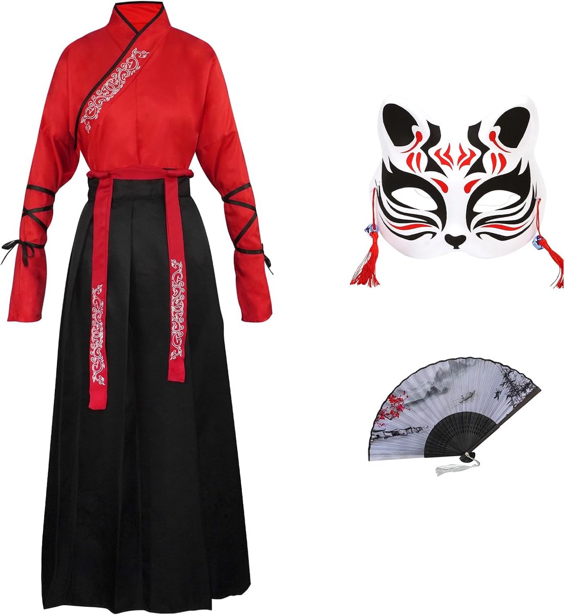 Chinese Hanfu Jurk, Traditionele Chinese Kostuum Set, Losse Mouwen Geborduurde Hanfu voor Oosterse Cosplay Festival Dagelijkse Slijtage Prestaties (met accessoires)
