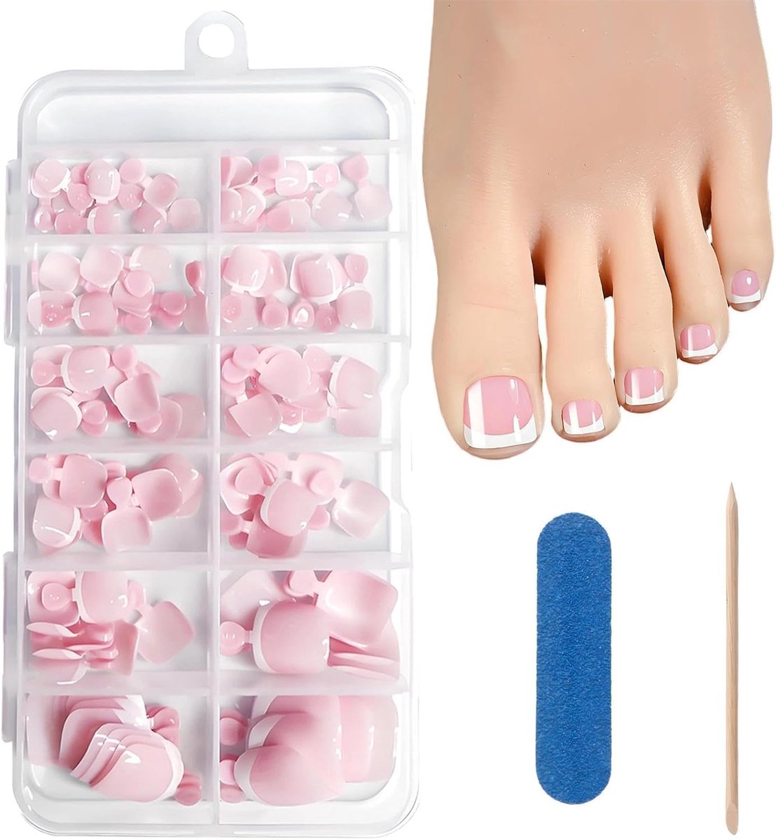 120 stuks Valse Franse teennagels, kunstnagels om op te plakken, korte vierkante Franse teennagels, met 1 nagelvijl en 1 staafje, voor vrouwen, roze