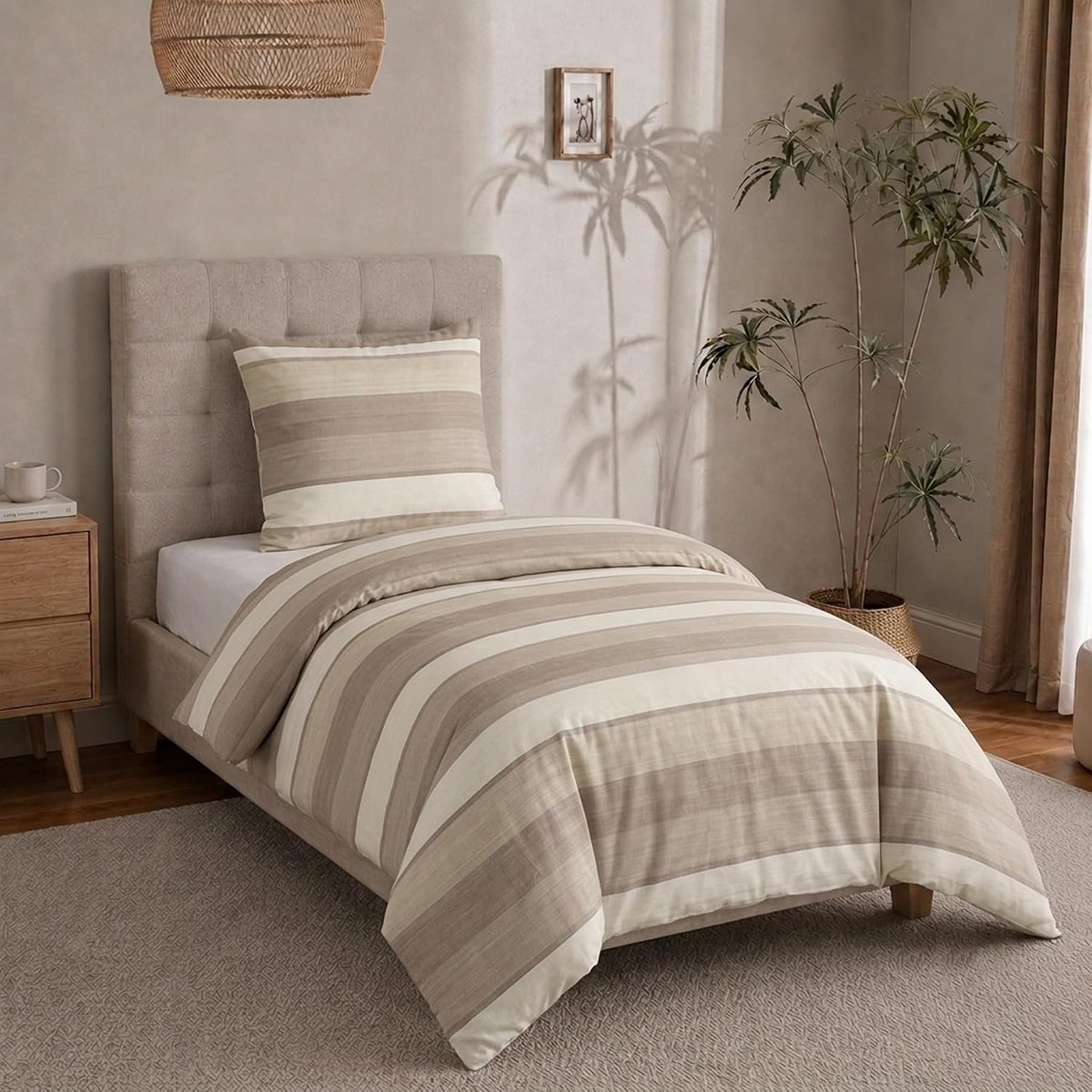 Home Beddengoedset 135 x 200 cm, 100% katoen, 1 dekbedovertrek 135 x 200 cm + 1 kussensloop 80 x 80 cm, Made in Italy (Garda beige, 2-delig | 135 x 200 cm + 80 x 80 cm)