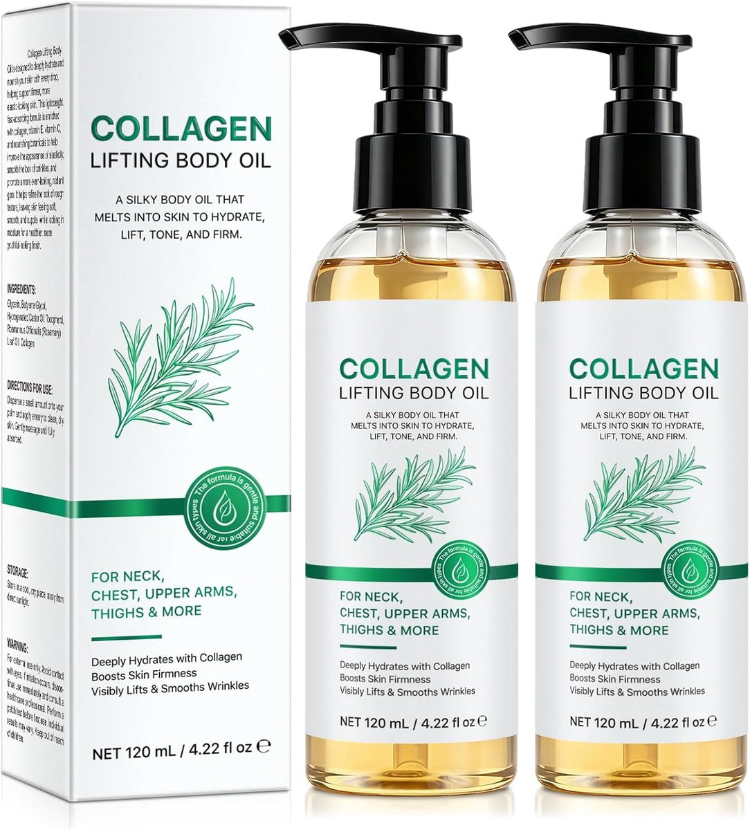 Lichaamsolie, verstevigende lichaamsolie voor droge huid, hydraterende lichaamsolie met collageen, snel intrekkende massageolie voor vrouwen en mannen, voor een soepele en stralende huid (2)