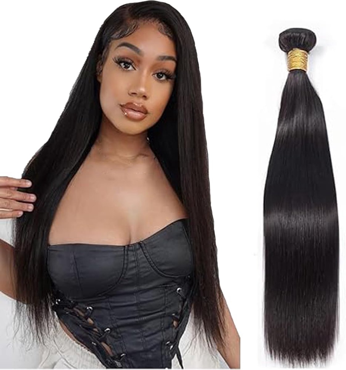 30 Inch Mensliches Haar Straight Human Hair Bundles 1B Natural Black Human Hair Extensions Echthaar Tressen Double Weft Unprocessed Virgin Hair for Woman 1 Bundle