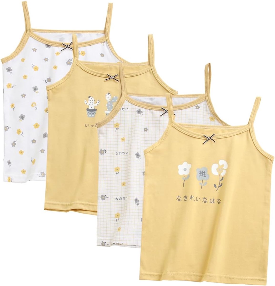 Onderhemden voor meisjes, katoenen hemdje/tanktops voor 2-12 jaar elasticiteit cami-vesten 4 stuks