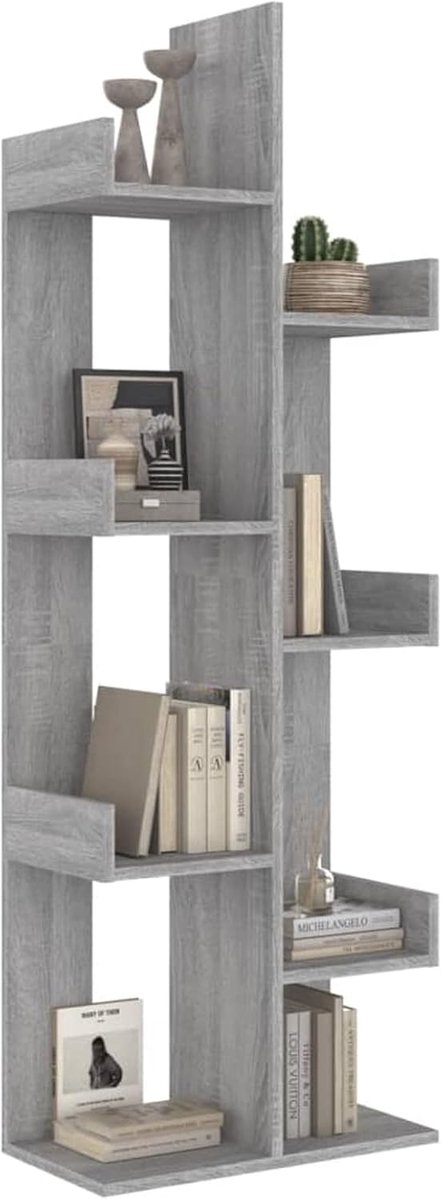 Boekenkast Staande Plank, Boomvormige Opbergplanken, Vitrinekast Boekenplanken, Boekenplank voor Woonkamer, Slaapkamer Thuiskantoor 48x25,5x140 cm, Grijs Sonoma Engineered Wood