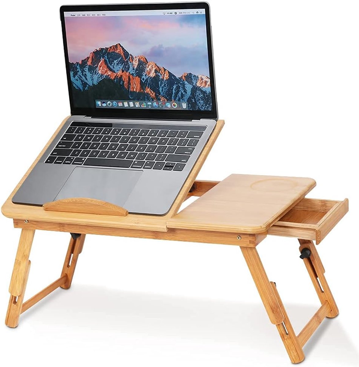 Bedtafel, Bed leesblad met ventilatieopeningen, computerstandaard Draagbaar bed Verstelbare bamboe computertafel met lade om te lezen Eten Werk in bed Bank 50 * 30 * 20cm