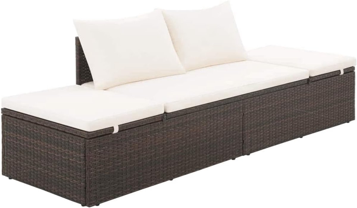 Yorten Tuinzonnebed, verstelbaar, tuinligstoel, rotan ligstoel, outdoor, ligstoel, bruin, polyrotan, met stalen frame, 195 x 60 x 60 cm (l x b x h)