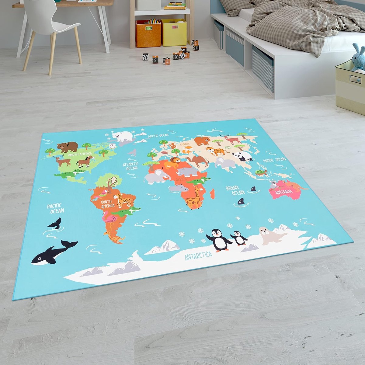 Home Vloerkleden Voor Kinderen Laagpolige Vloerkleden Voor Kinderkamer Met Versch. Designs Speelvloerkleden Meerkleurig, Maat:140x200 cm, Kleur:Turquoise