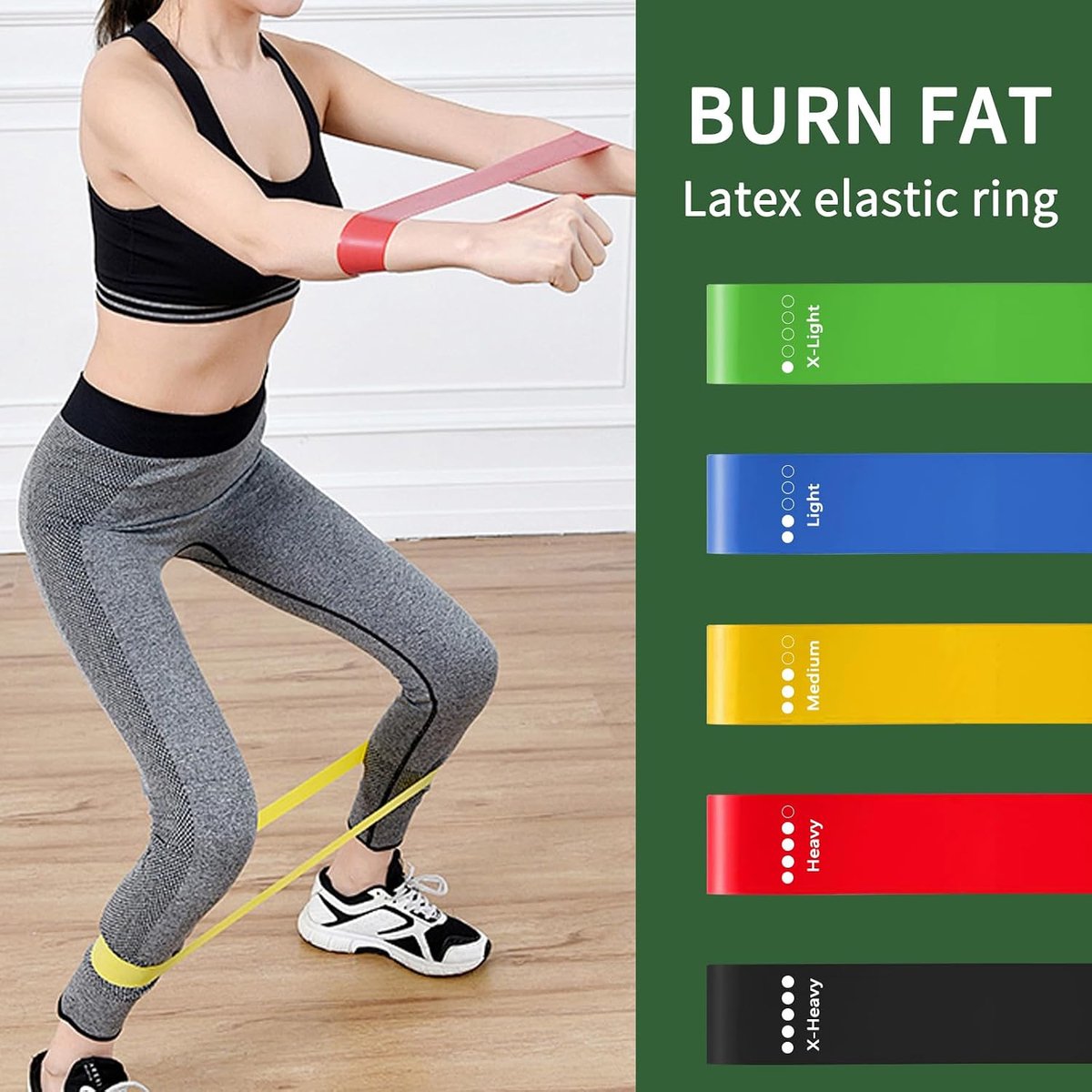 5-delige set fitnessbanden, gymnastiekbanden, weerstandsbanden, krachttraining, rubberen banden, sportbanden, weerstandsbanden, gymnastiekbanden met 5 weerstandsniveaus, elastische pilates- en yogatra