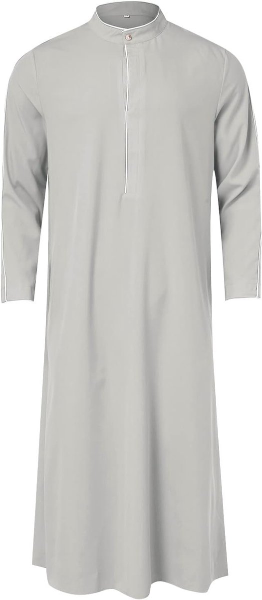 Heren thobe kaftan lange mouwen islamitische abaya moslim met zakken gebedskleding robe lang Arabisch linnen A32