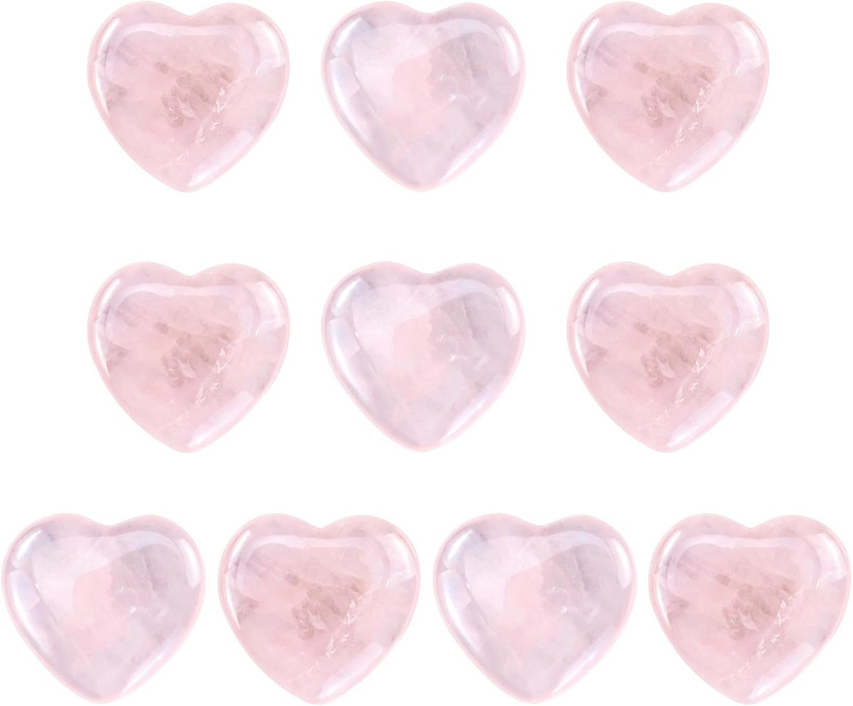 10 stuks hartvormige kristallen edelstenen, geluksstenen, decoratieve stenen, kleine helende stenen, roze hart-kristallen, 2 cm, roze, voor meditatie, yoga, doe-het-zelf knutselen, vazenvulling