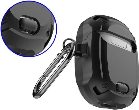 Hoesje voor Google Pixel Buds 2 - dubbellaagse bescherming met harde pc en zachte siliconen aan de buitenkant, schokbestendig, veilig slot, metalen haak, led-zichtbaarheid - zwart — afbeelding 4
