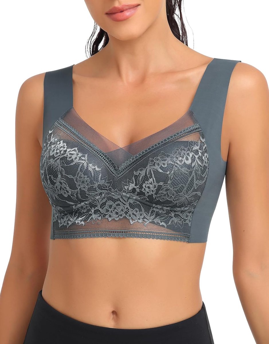 BH Kant Vrouwen Zonder Beugel Bustier Gewatteerde Dames Wireless Minimizer Push Up T-shirt Bh Comfit Slaap Trek Bra Ademend Zachte Cups Brede Bandjes Full Cup Beha