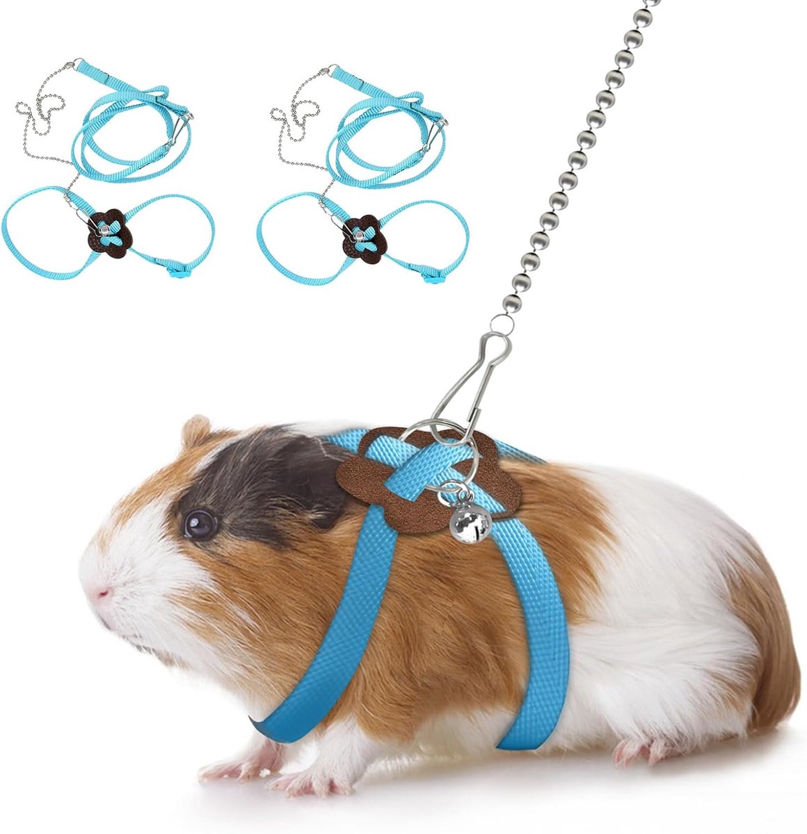 2-pack verstelbare hamster halsband en riem voor fret, babykonijn, hamster, rat, muis met belletje (Blauw)
