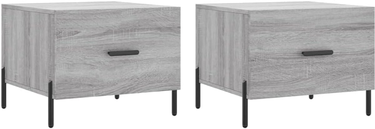 2 stuks, grijs, 50 x 50 x 40 cm, van houtmateriaal, met lade en ijzeren poten, set van 2 bijzettafels voor de woonkamer