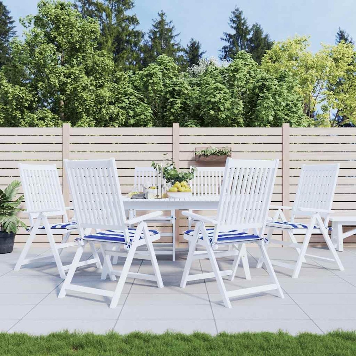 Kussen voor tuinstoel 6 stuks. Blauw & Wit Gestreept 50x50x4cm van waterafstotende Oxford-stof met zachte bekleding en anti-slip koorden voor optimale zitkussens