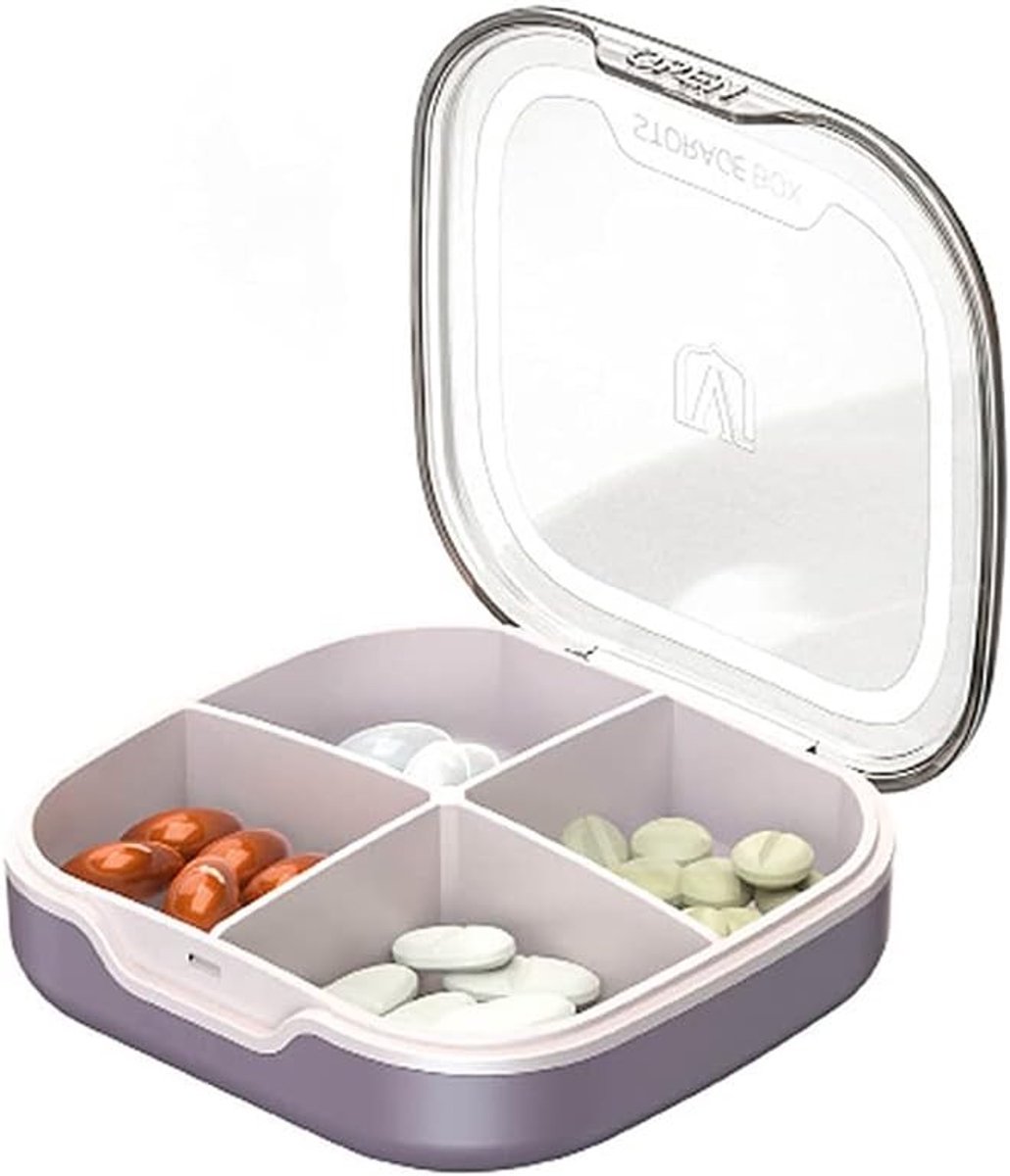 Draagbare Pillendoos met 4 Compartimenten voor Vitaminen en Medicijnen - Ideaal voor Dagelijks Gebruik en Reizen