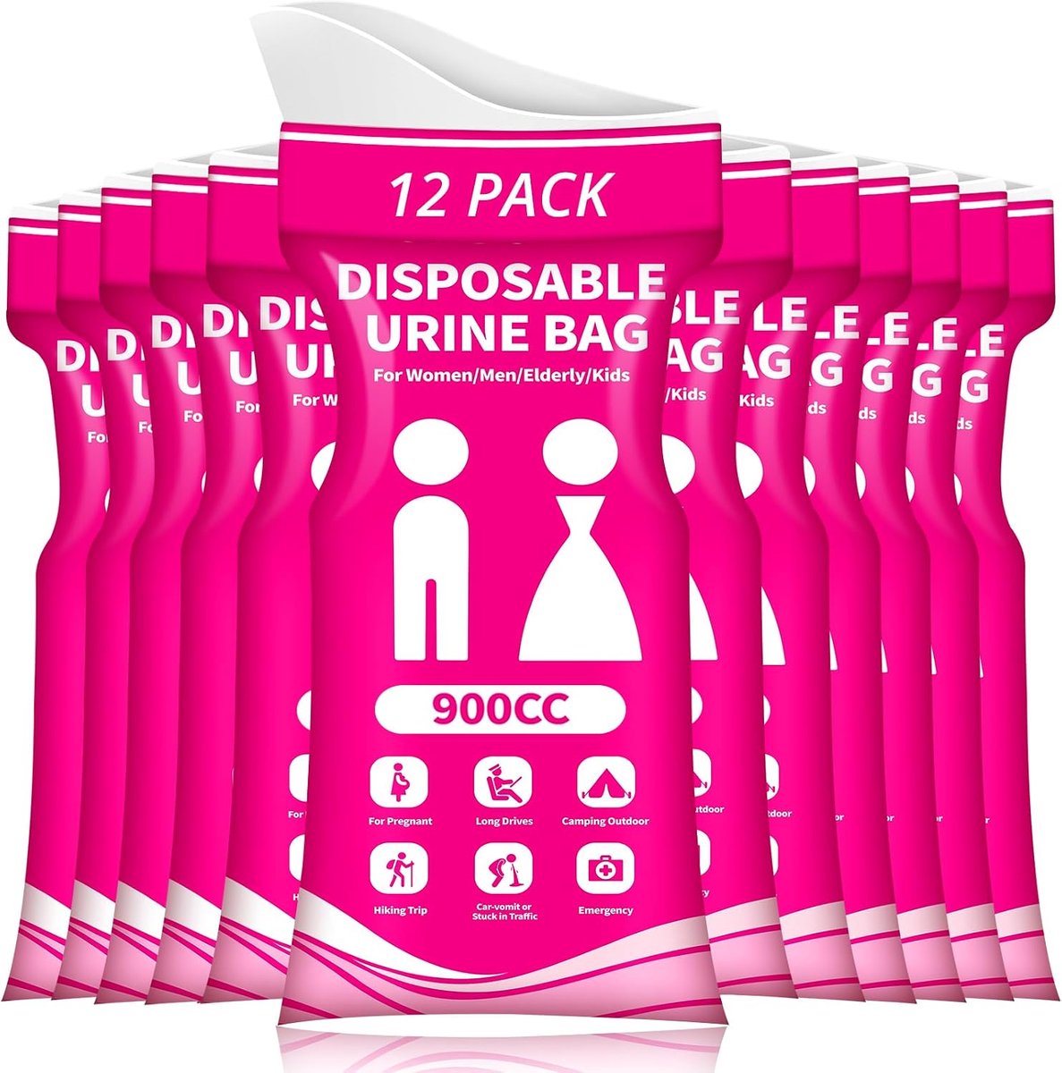 Wegwerp Urinezak 12 Stuks - 900 ml Draagbare Plaszak met Absorberende Pad - Urine- en Braakzak voor Mannen, Vrouwen en Kinderen - voor Auto, Kamperen en Onderweg