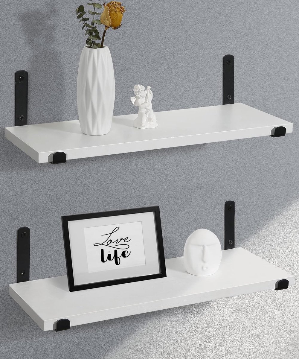 Moderne Witte Houten Wandplanken, Set van 2, Ideaal voor Opberging en Decoratie