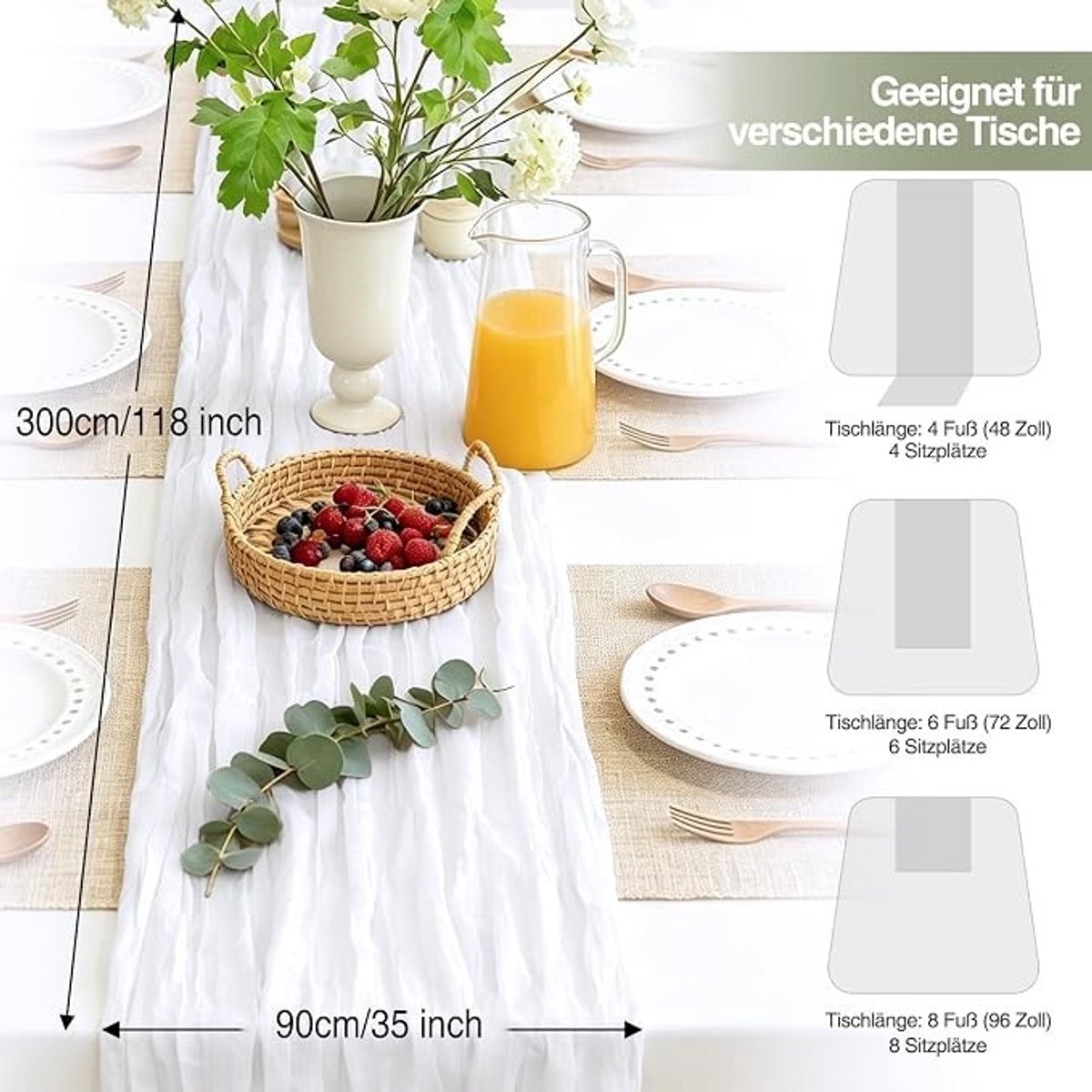 Livatto Kaasdoek Tafelloper Melkwit 300 x 90 cm – Boho Gaas Tafelloper voor Bruiloften en Feesten