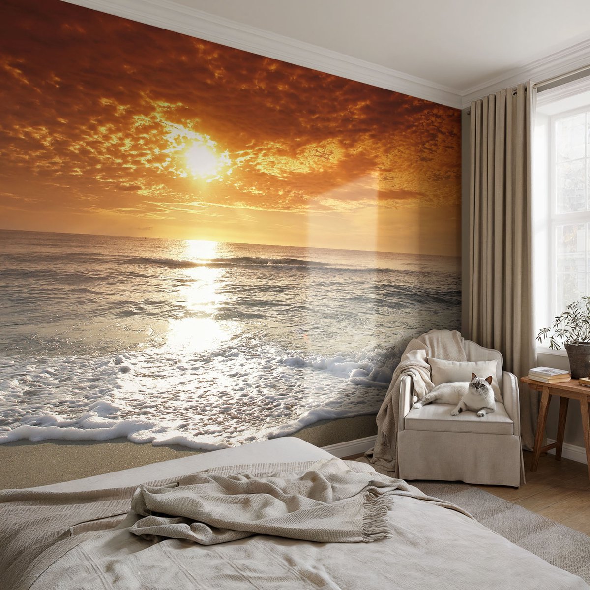 Coloray Vliesbehang - Geel Snellijm Behang - 152x104 cm - Oceaangolven Fotobehang Vlies - Hal behang Landschappen - Muurschildering - Hal behang