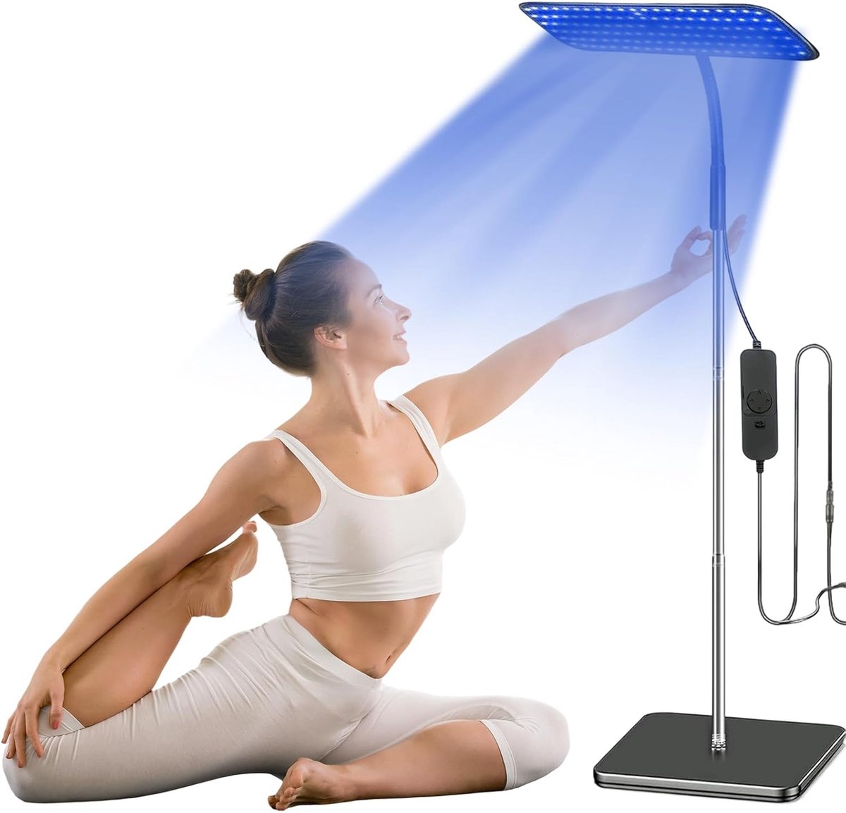 Solarium voor thuis, 460 NM en 490 NM bruiningslamp met zonnebril, 25 W, blauw licht, bruiningslicht, solarium, verstelbare metalen standaard en timer, gezichtsbruiner met 126 leds voor thuisgebruik