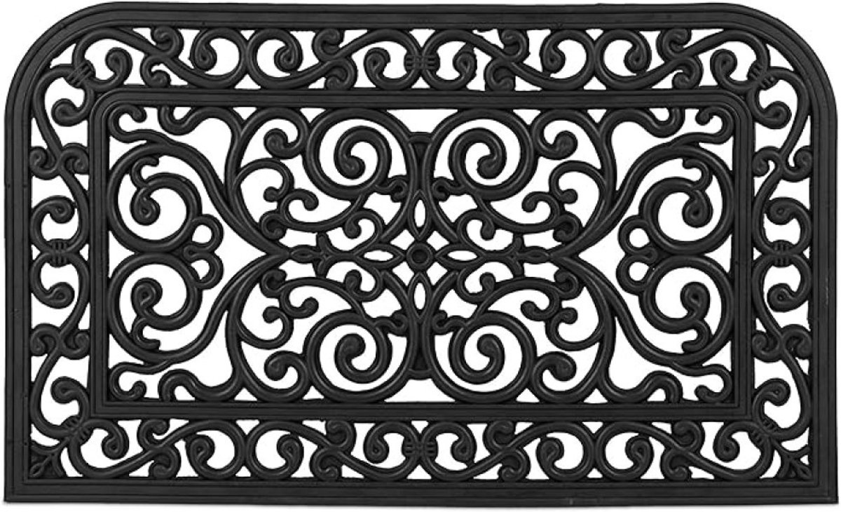 Livatto deurmat rubber 75x45 cm – antislip droogloopmat met ornamenten voor binnen en buiten – zwart