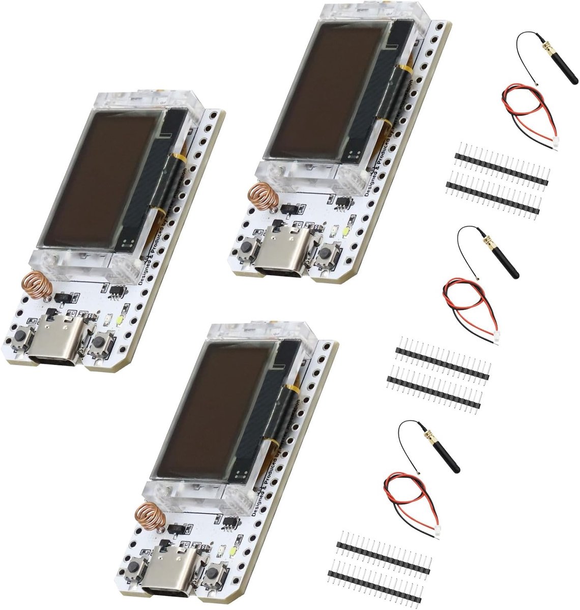 3 stuks V3 LoRa ontwikkelingsplaat, LoRa V3-module met OLED-display en USB-antenne 240 MHz Bluetooth-module wifi 1262 chip 863 928 MHz type-C-interface compatibel met Arduino