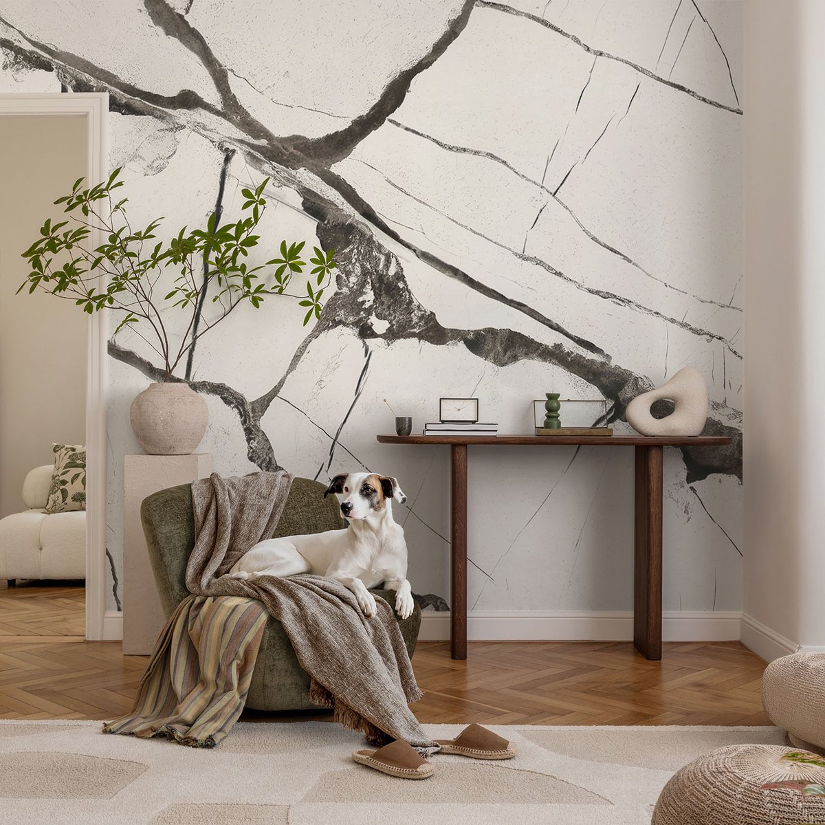Coloray Vliesbehang - Wit Snellijm Behang - 104x70 cm - Marmer Barsten Muurschildering - Slaapkamer behang Texturen - Fotobehang Vlies - Gang behang