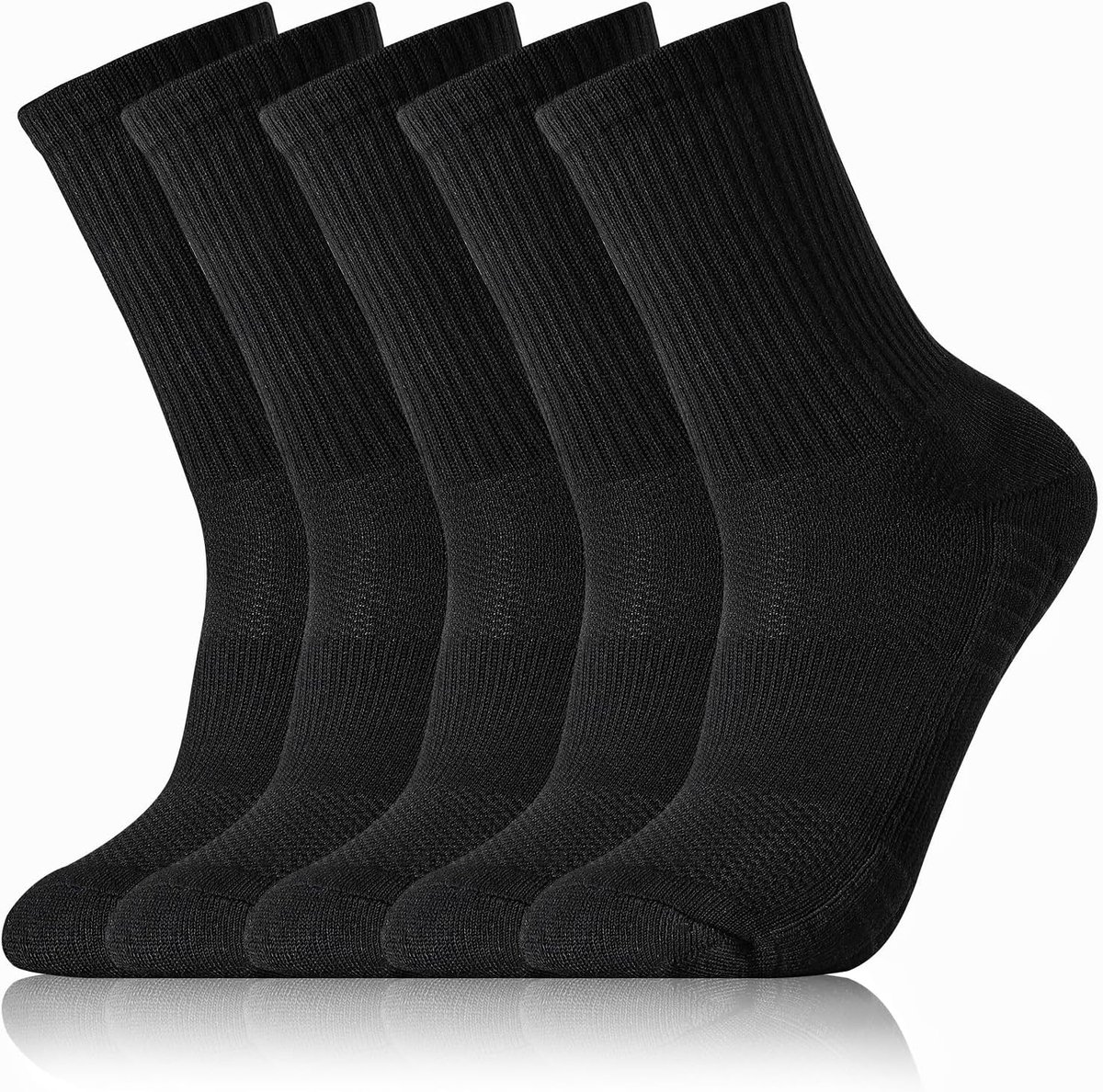 5 paar zwarte sportsokken voor heren en dames, tennissocken 38-42, ademende loopsokken, wandelsocken voor werk, hardlopen, wandelen, fietsen, vrije tijd, outdoor