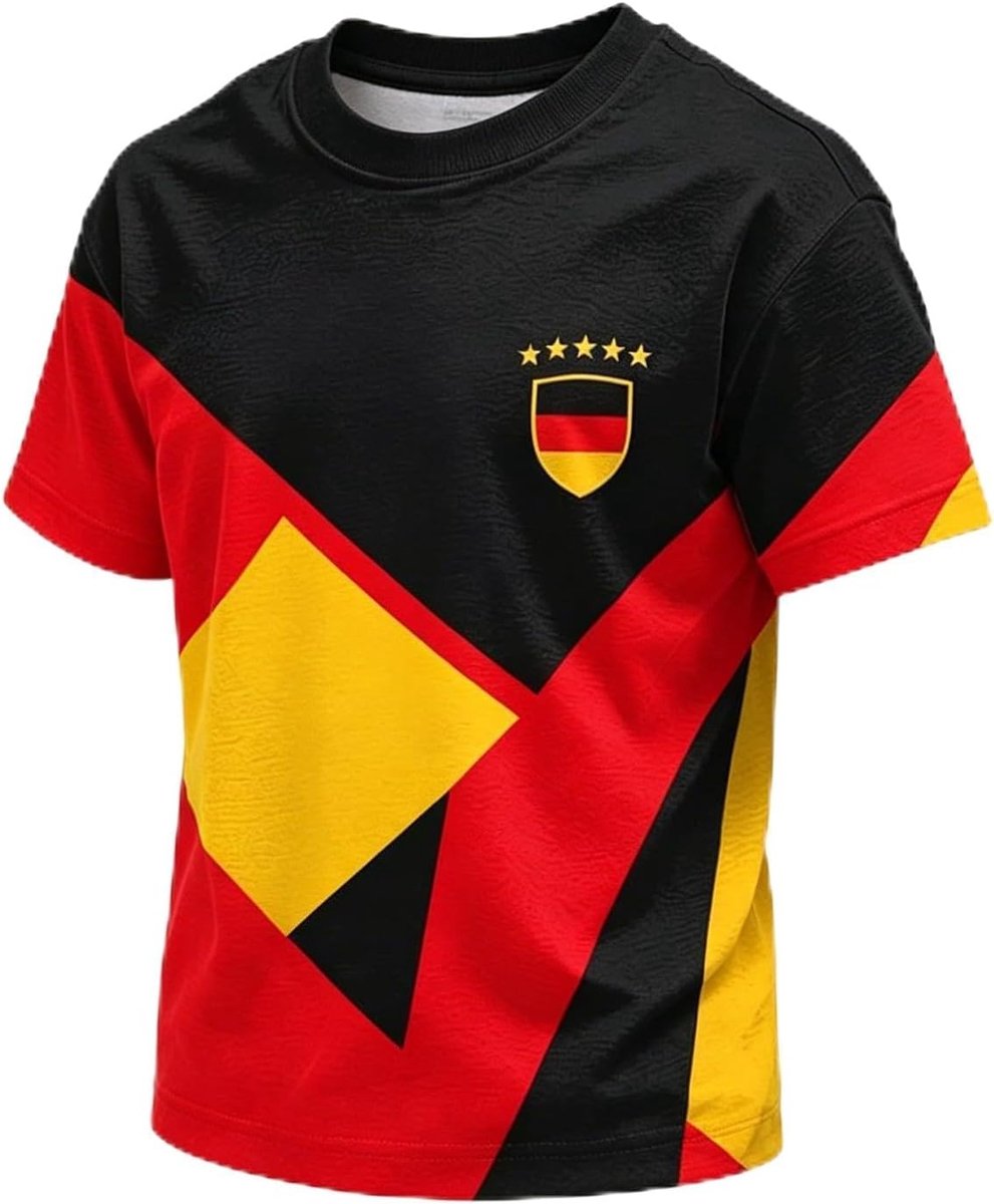 Jongensvoetbal T-shirt, 3D-print, korte mouwen, ronde hals, zomer, voetbalfan, 2026