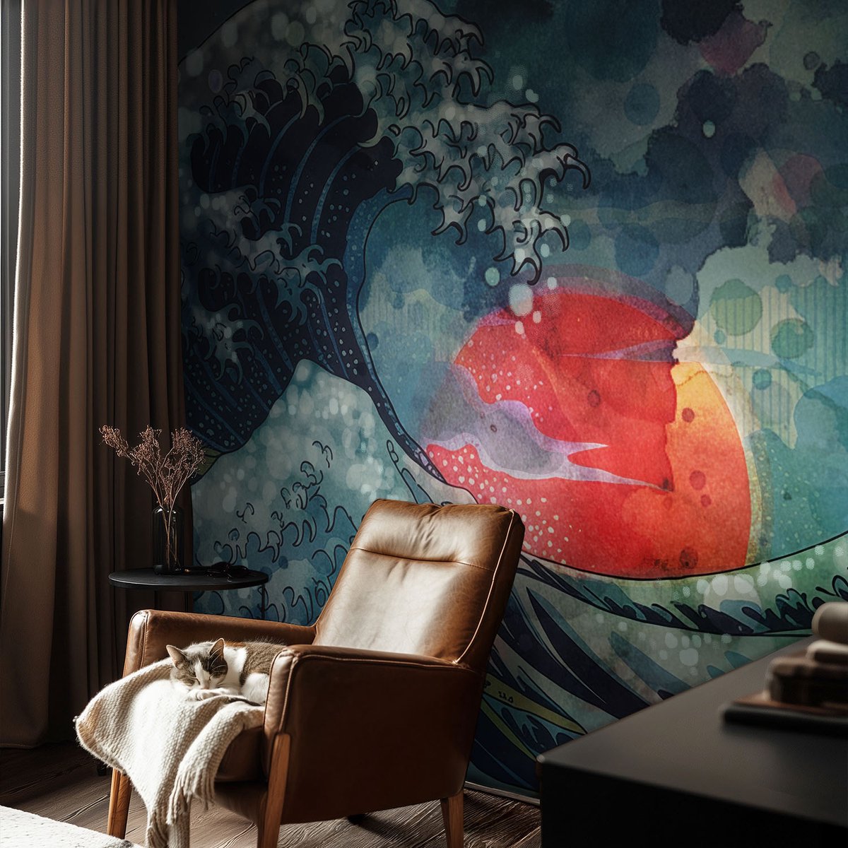 Coloray Vliesbehang - Blauw Snellijm Behang - 104x70 cm - Oceanisch Oosten Muurschildering - Slaapkamer behang Deel - Fotobehang Vlies - Slaapkamer behang