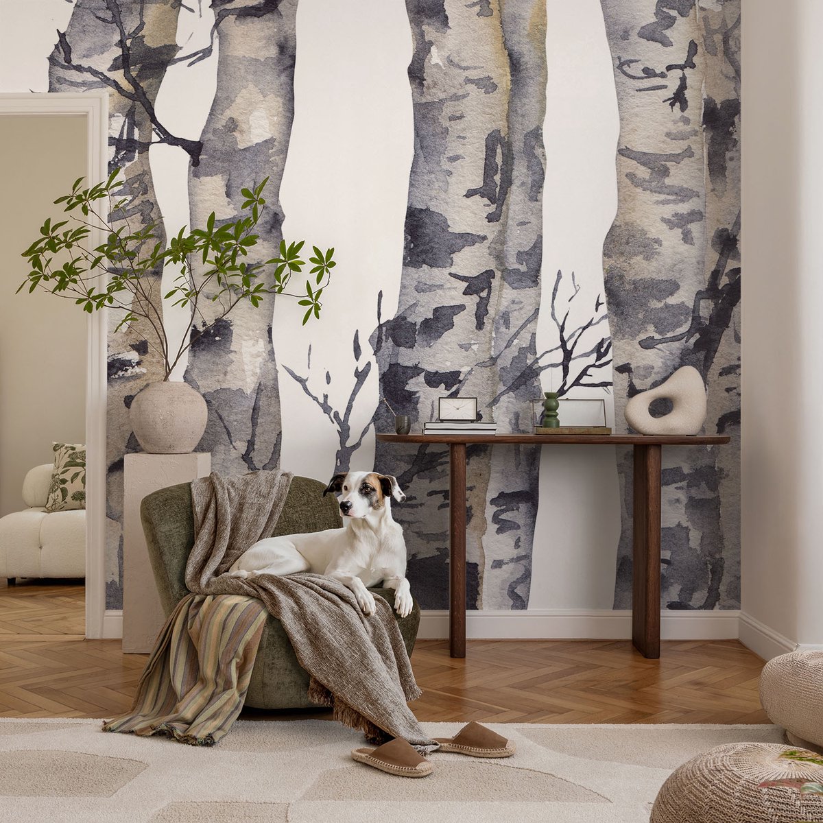 Coloray Vliesbehang - Grijs Snellijm Behang - 104x70 cm - Esdoornbos Muurschildering - Slaapkamer behang Bloemen En Planten - Fotobehang Vlies - Slaapkamer behang