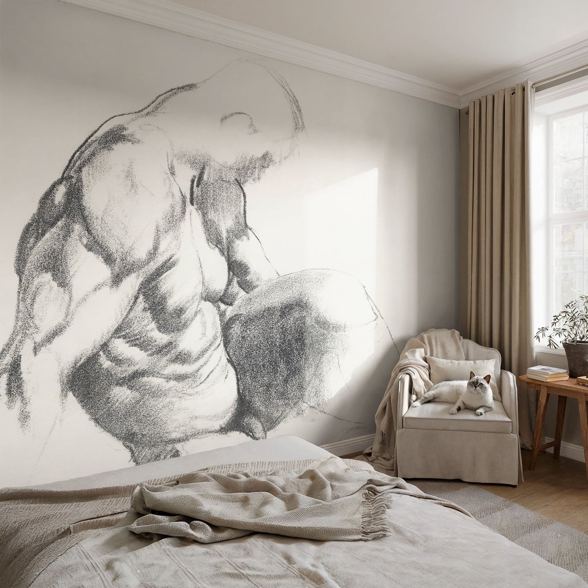 Coloray Vliesbehang - Wit Snellijm Behang - 104x70 cm - Mannelijke Schets Muurschildering - Slaapkamer behang Mensen - Fotobehang Vlies - Gang behang