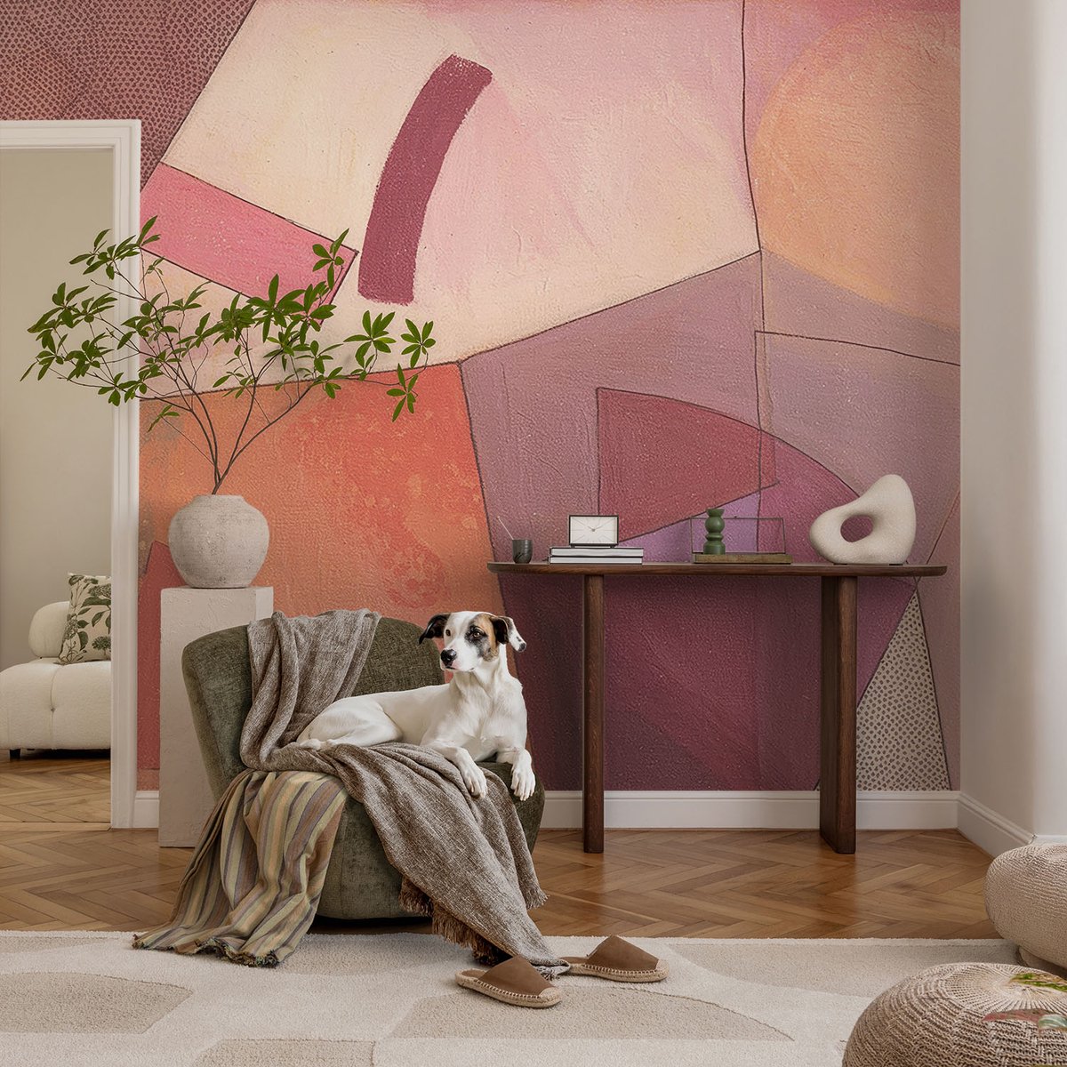 Coloray Vliesbehang - Oranje Snellijm Behang - 104x70 cm - Kleurrijke Vormen Muurschildering - Slaapkamer behang Abstractie - Fotobehang Vlies - Gang behang