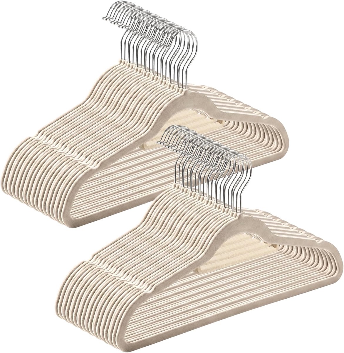 50 stuks fluwelen kleerhangers, antislip en ruimtebesparend, 41,5 x 21 cm, beige kleerhangers voor kledingkast