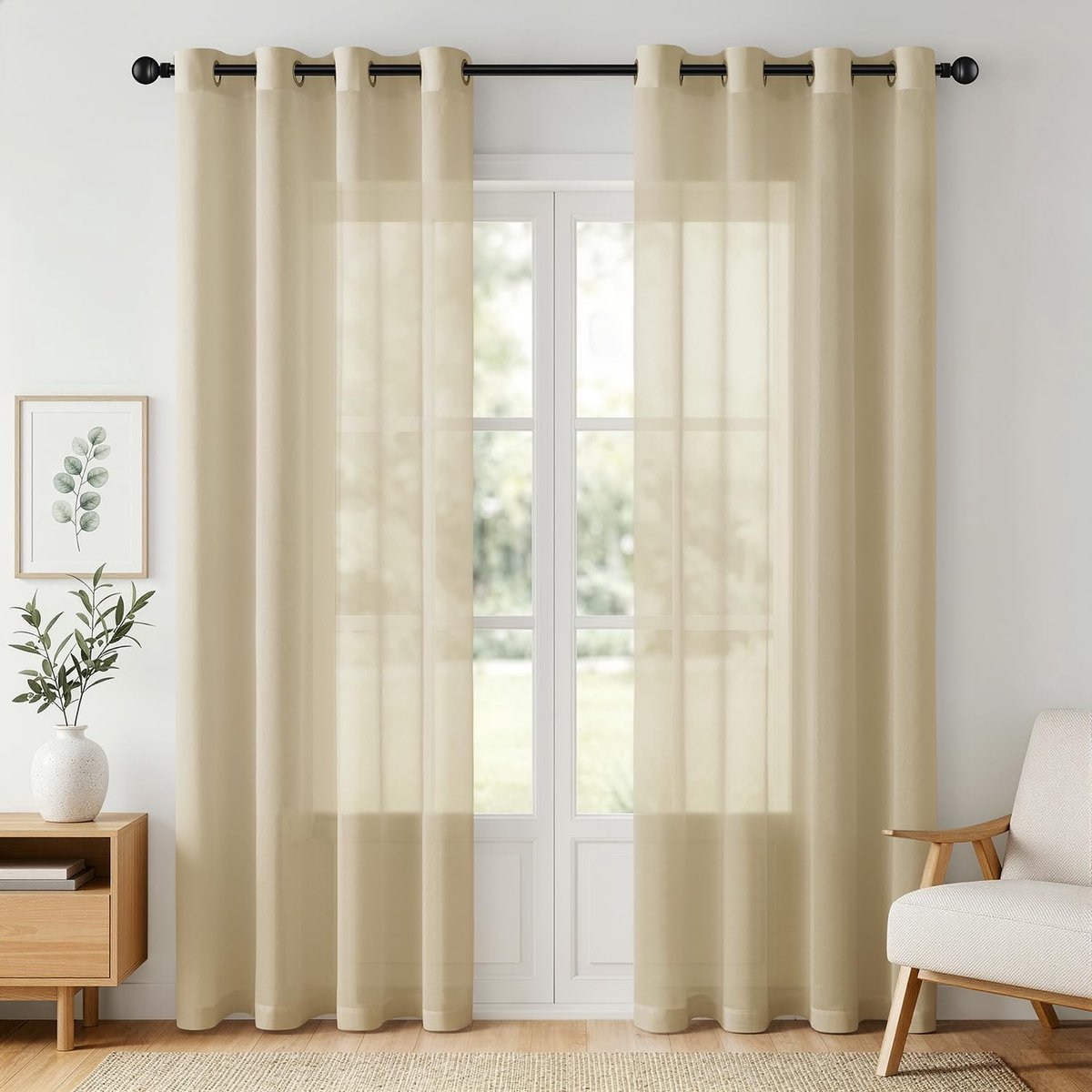 gordijnen met oogjes transparant, 140 x 245 cm beige