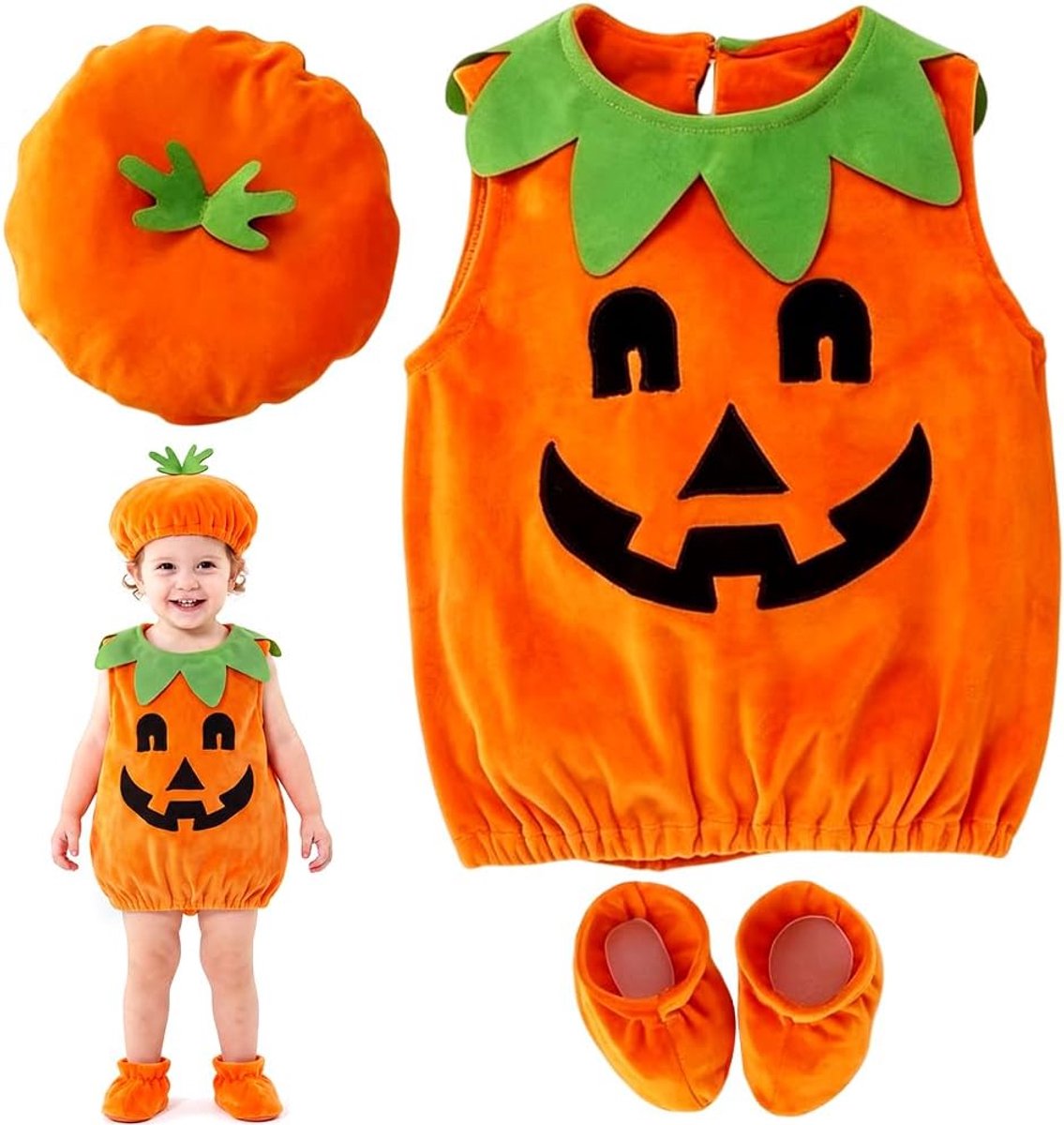 Pompoenkostuum voor Halloween, Pompoenkostuum voor Kinderen, Pompoen Kostuum met Hoeden en Schoenen Halloweenkostuum Halloween, Carnaval, Cosplay, Feestkleding voor Kinderen