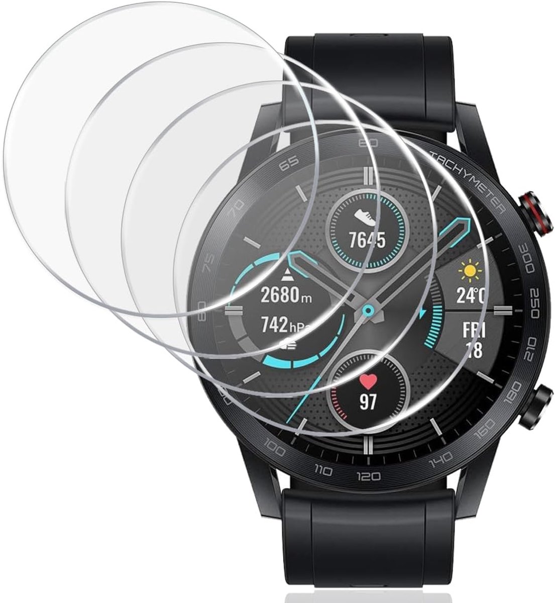 4 stuks gehard glas voor Honor Magic Watch 2 46 mm, transparante displaybeschermfolie van gehard glas, hardheid 9H, krasbestendig, HD heldere displaybeschermfolie voor Honor Magic Watch 2 46