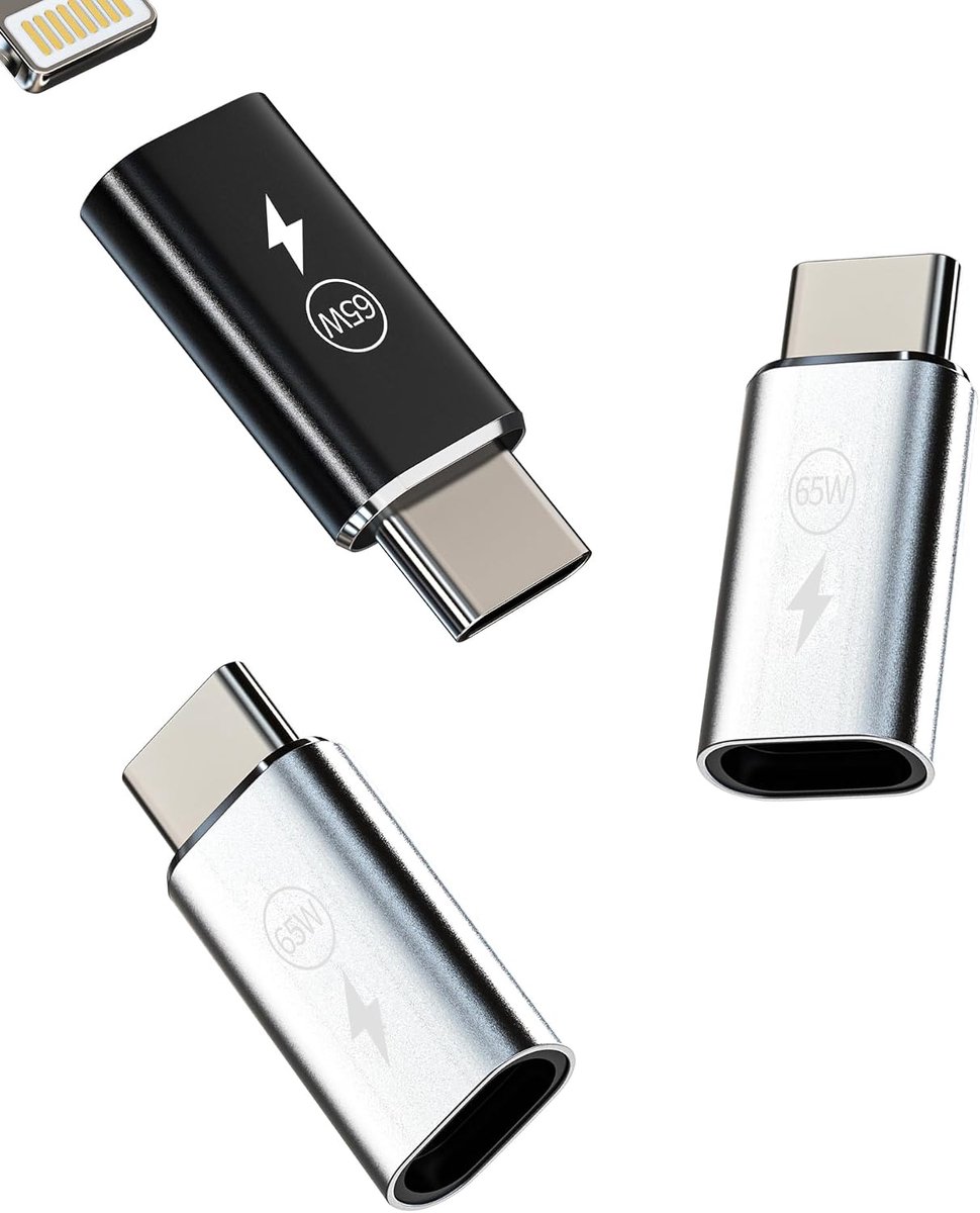 65W Lightning Vrouwelijk naar USB C Mannelijk Adapter (3 Pack) Type C Snelle Oplader Cord Converter Kabel Opladen Connector voor Apple voor iPhone15 Pro Max voor iPad Air Mini compatibel voor Samsung