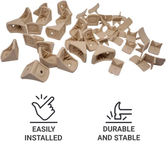 (Pack van 100 stuks) Beige plankbeugels 24 x 24 mm, meubelhoekverbindingen, 90 graden kunststof hoekbeugelverbinding, rechte hoek, schroeven inbegrepen (100, beige) — afbeelding 4