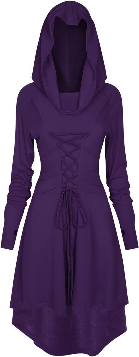 Jurk, voor dames, middeleeuwse kleding, halloweenkostuum, renaissance, met capuchon, carnaval