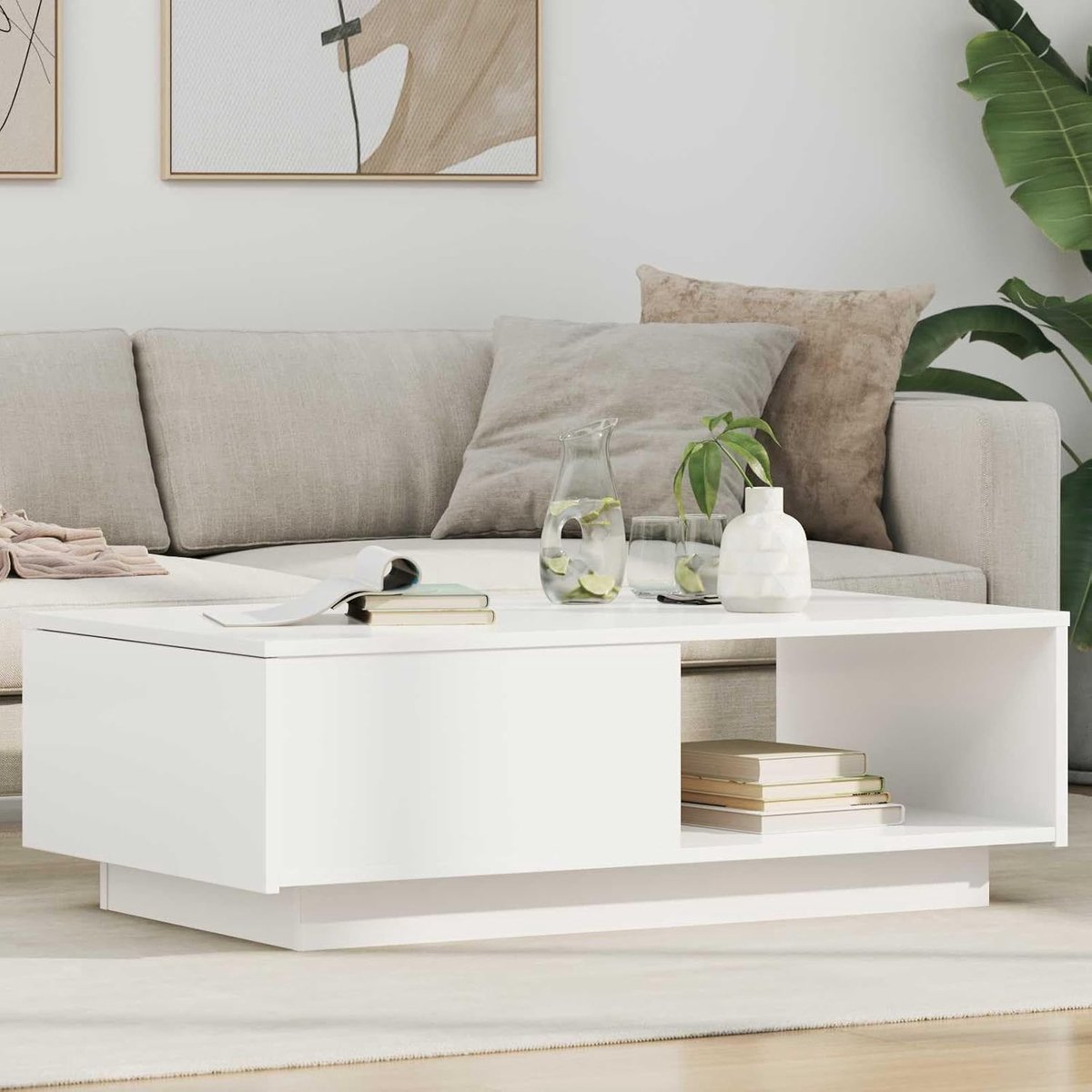 Hout met lade Moderne salontafel 95x55x31 cm Wit