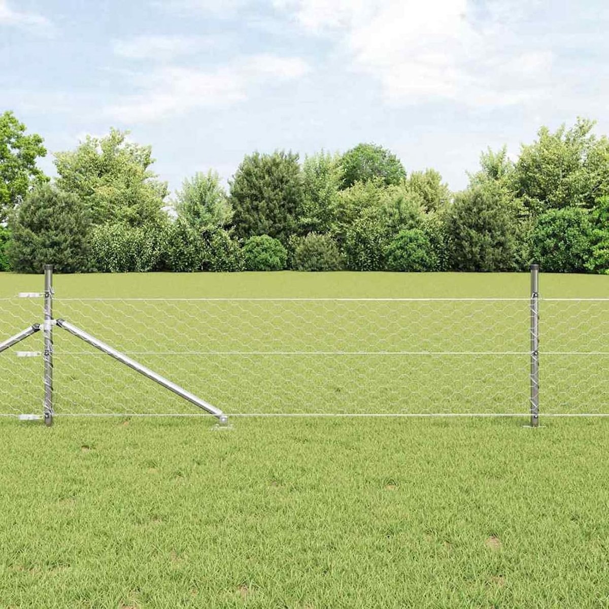 Zeshoekige omheining 0,5 x 10 m, hekpalen met punt, 7 stuks, Ø 32 mm, 80 cm, gegalvaniseerd staal, tuinhek, draadomheining voor hekken, groentebedden, kippenren, weideperceel, 3353331