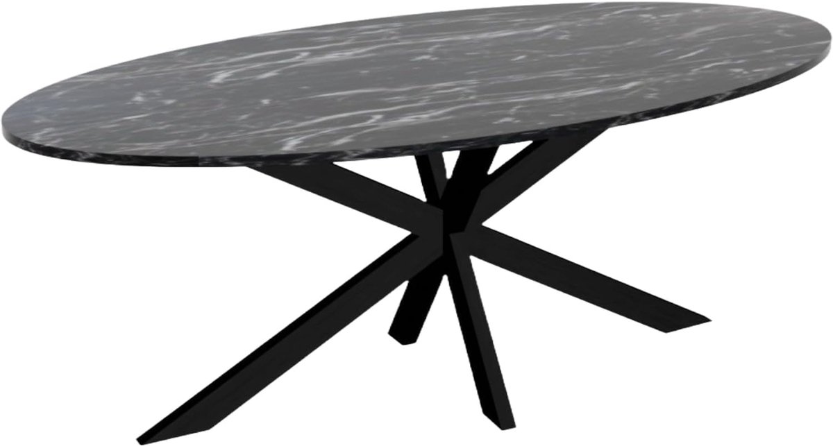 Eettafel ovaal 210cm Jovi marmer zwart ovale tafel MDF eetkamertafel