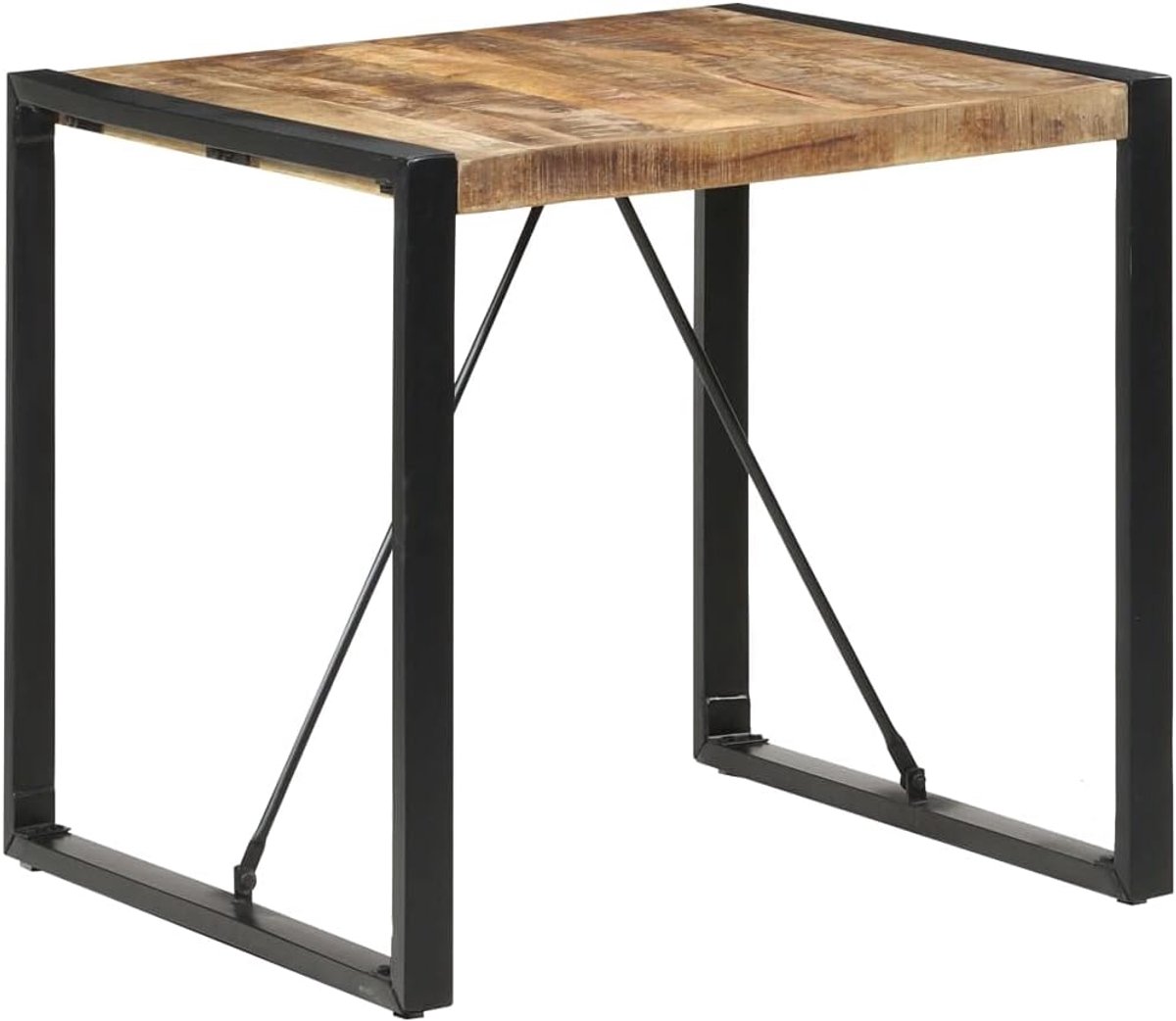 Eettafel, 80 x 80 x 75 cm, van ruw mangohout, industriële stijl met gepoedercoate stalen poten voor keuken en eetkamer, robuust tropisch hardhout met unieke nerf,