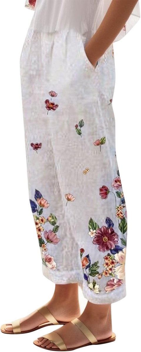 Linnen broek dames ondoorzichtige zomerbroek brede pijpen stoffen broek licht hoge taille katoenen zakken casual A40
