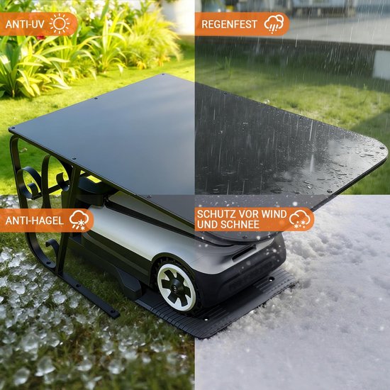 Garage voor robotmaaier met metalen poten, beschermende overkapping, carport, overkapping voor grasmaaier, grasmaaier, uv-bescherming, ideaal tegen regen en hagel, 43 x 56 x 82 cm, zwart — afbeelding 3