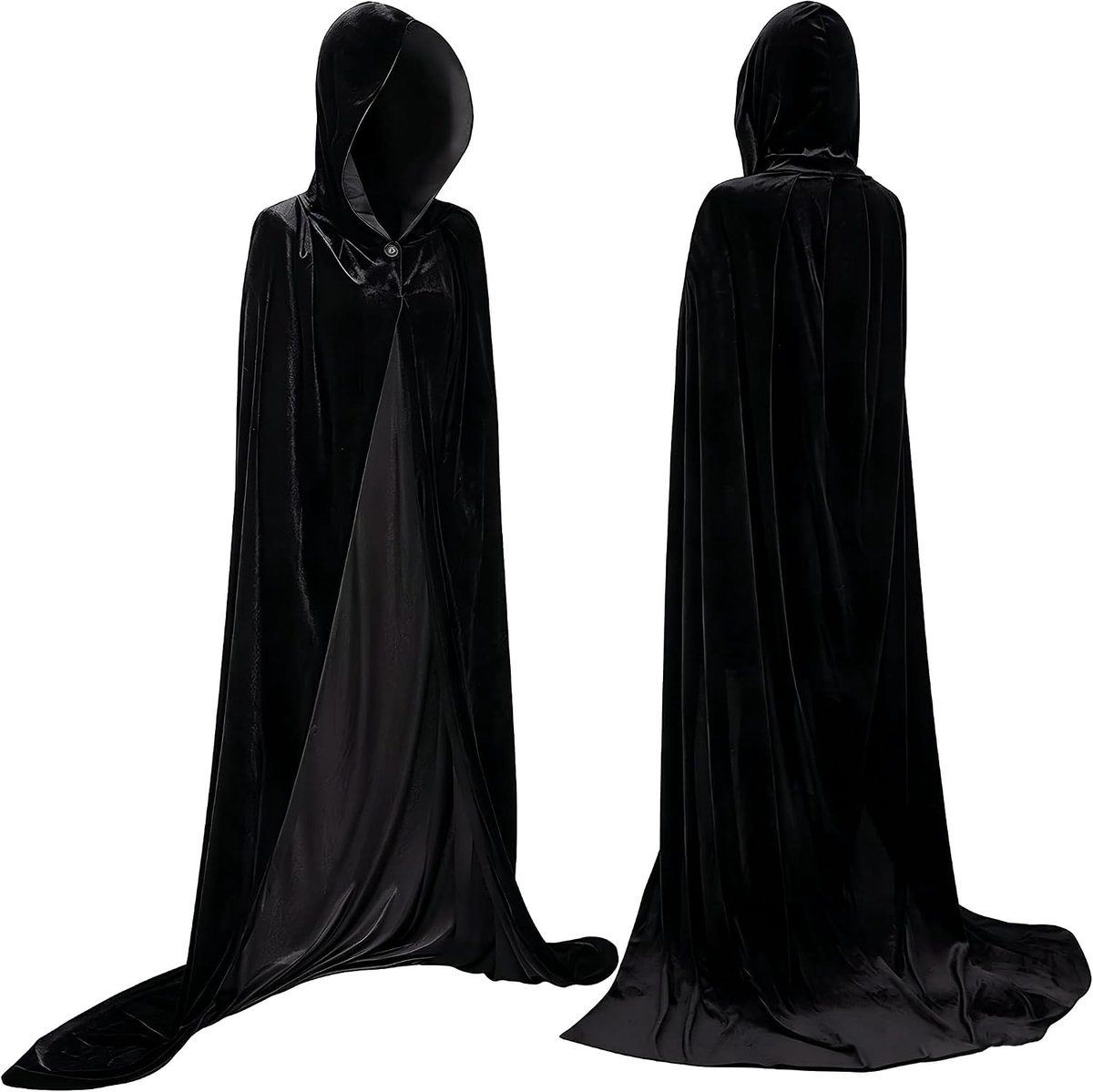 Cape met capuchon, zwart cape-kostuum, lange fluwelen cape unisex cape voor volwassenen en kinderen, voor cosplay party Halloween carnaval vampierkostuum (M)