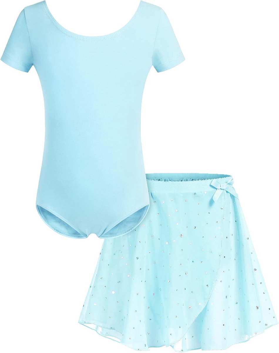 Balletkleding voor meisjes, balletjurk, kinderen, dansbody, korte mouwen, lange mouwen, balletshirt, dansjurk van katoen met chiffon rok, tutu